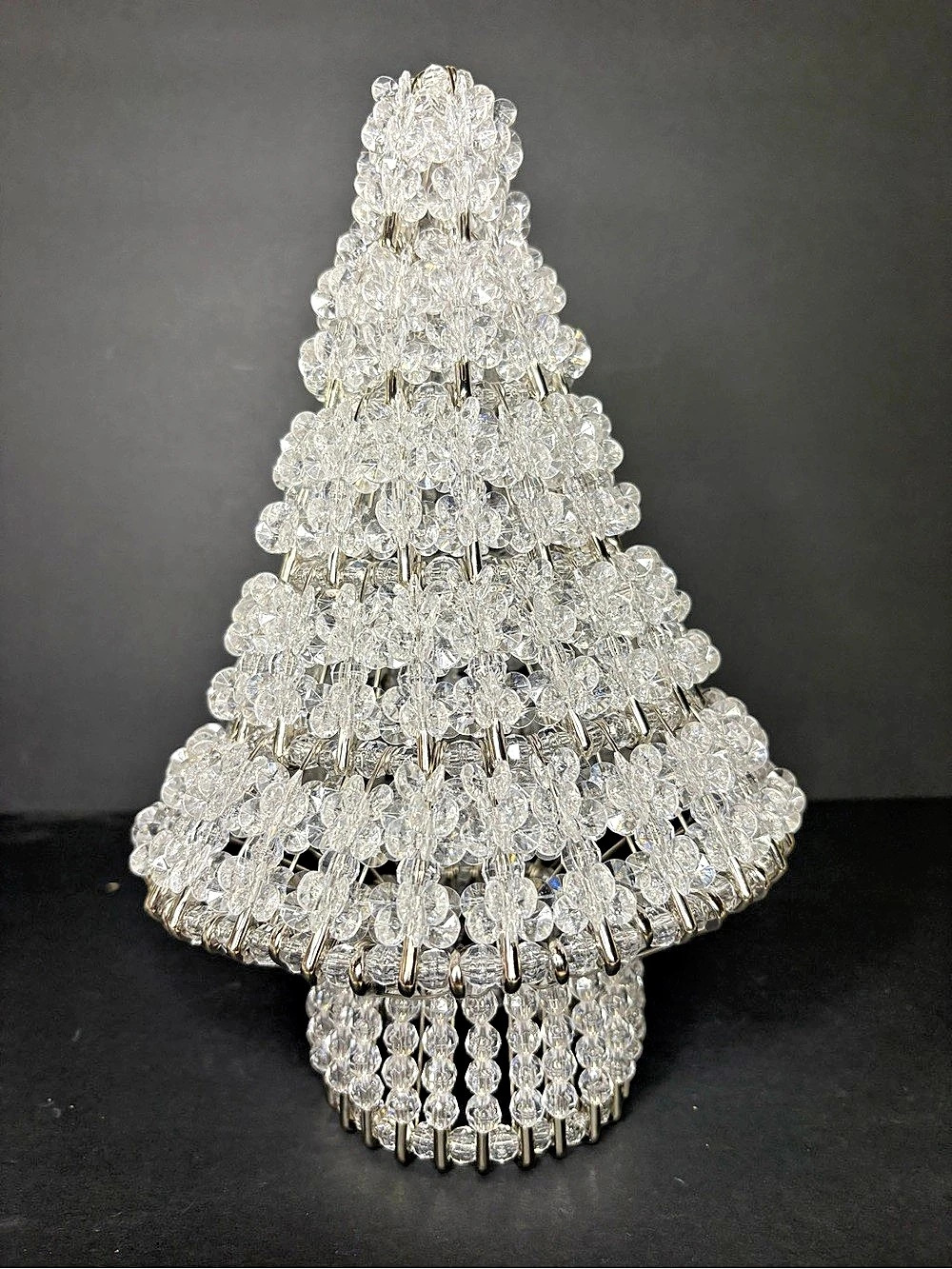 Vintage Beaded Crystal Christmas Tree Silver & Clear 10” Christmas Decor
